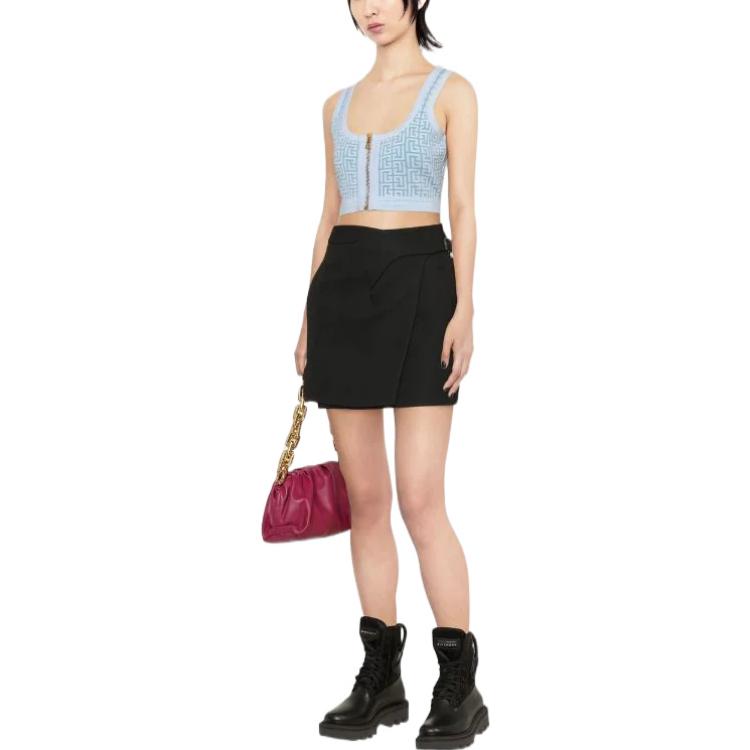 Lookbook (W) 발망 SS22 블루 로고 프린트 슬리브리스 집 탱크탑 YF1AA017KB02SDX