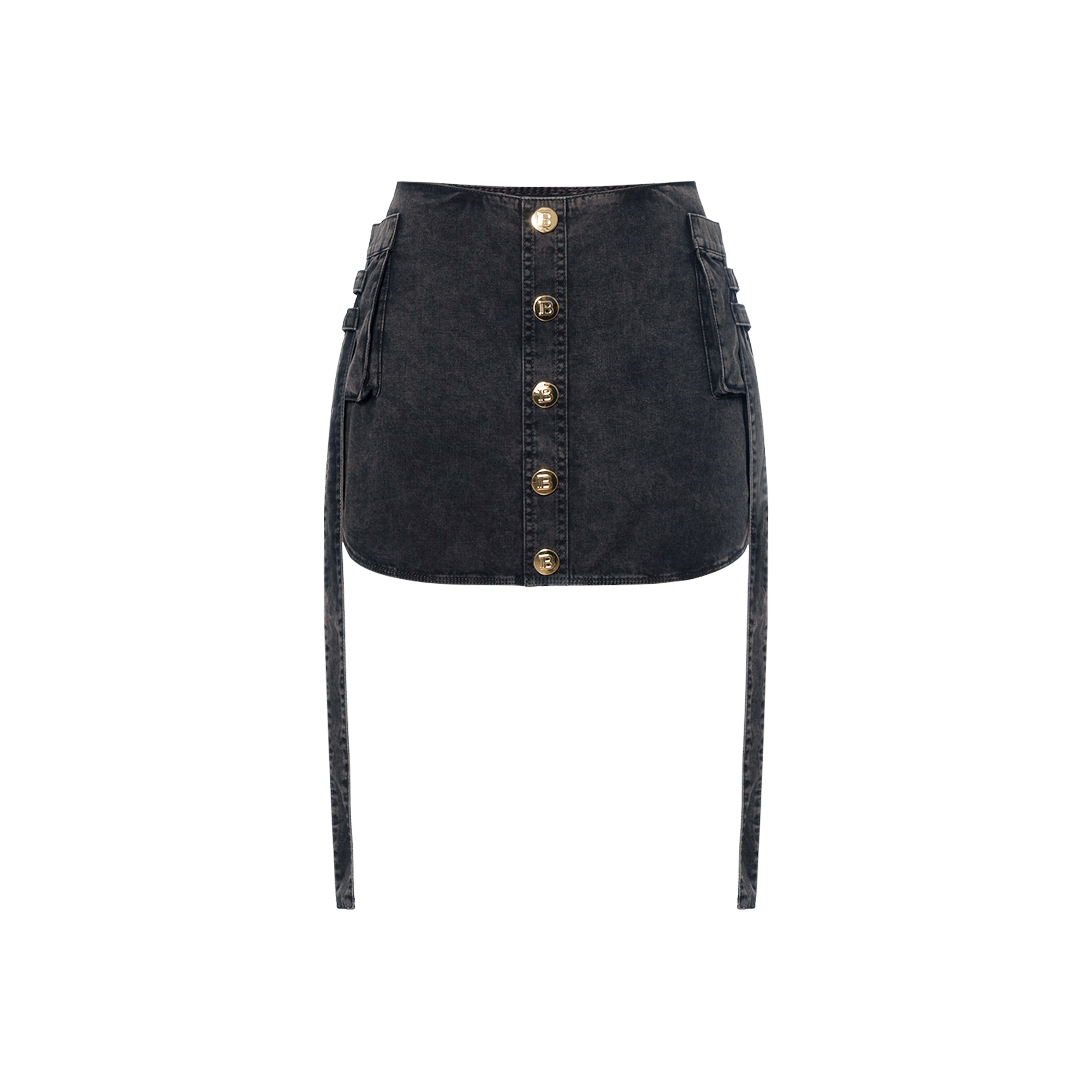 (Women) BALMAIN SS22  Button A-Line Denim Mini Skirt XF0LB445DC06-0PC