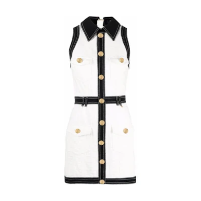 (Women) BALMAIN SS22 Colorblock Sleeveless Midi Dress White XF1R5420DB57-GAB