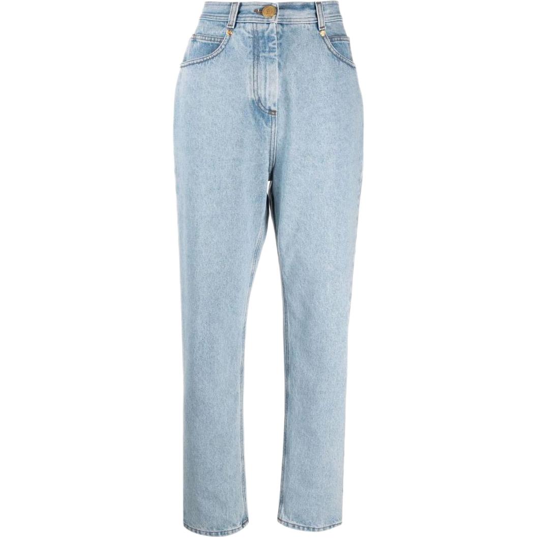 (Women) BALMAIN SS22  High-Waisted Printed Jeans Blue. WF1MK000D1386FC