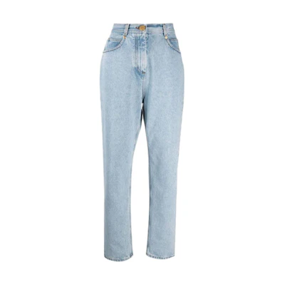 (Women) BALMAIN SS22 High-Waisted Printed Jeans Blue. WF1MK000D1386FC