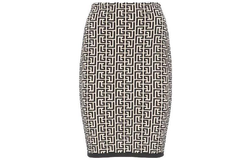 (Women) BALMAIN SS22  Jacquard Monogram Black Midi Skirt Casual Long Skirt. XF1LC001KB02-GFE