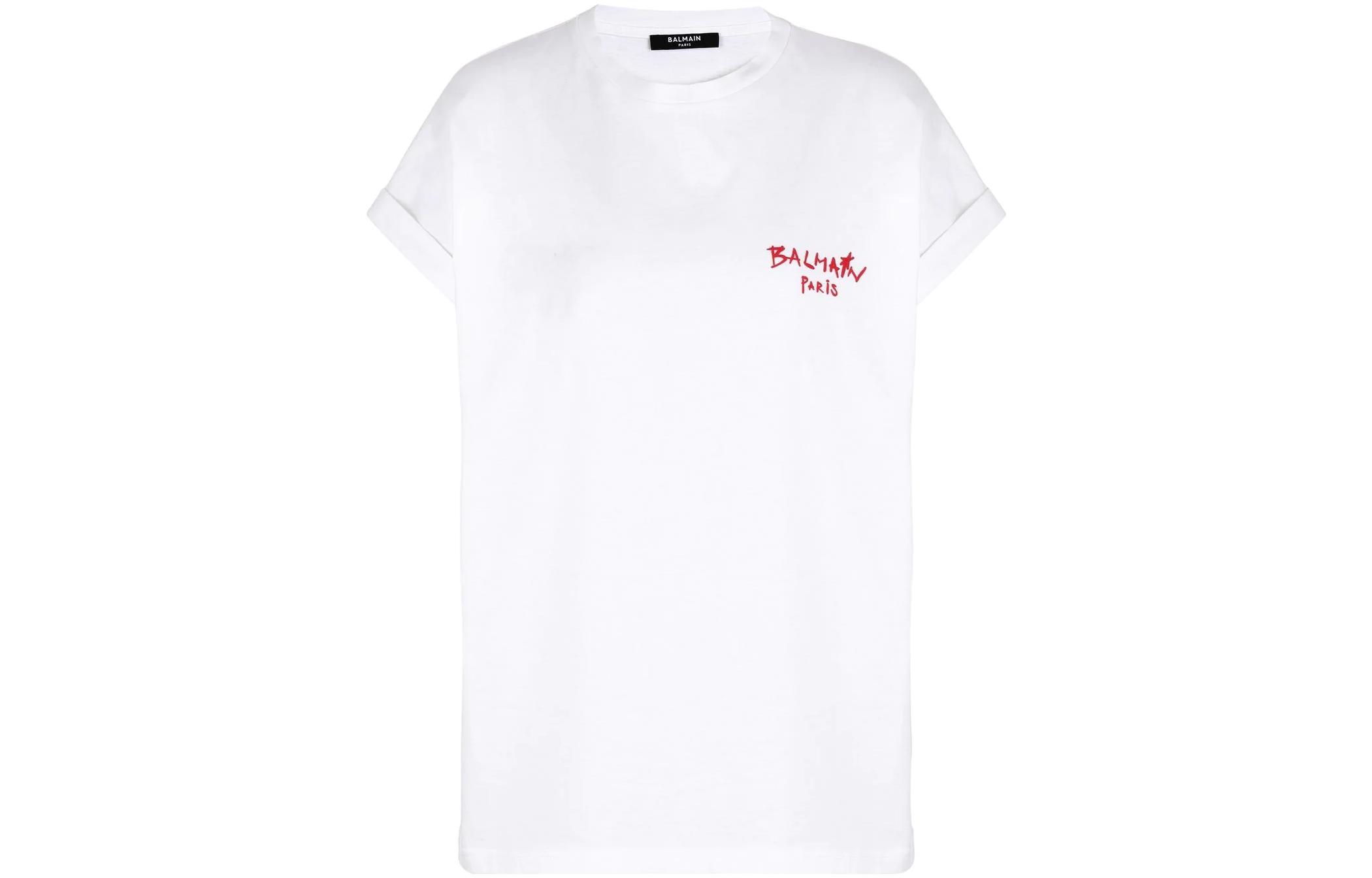 (Women) BALMAIN SS22  Logo Print Cotton T-Shirt in White. YF1EF010BB64GIZ