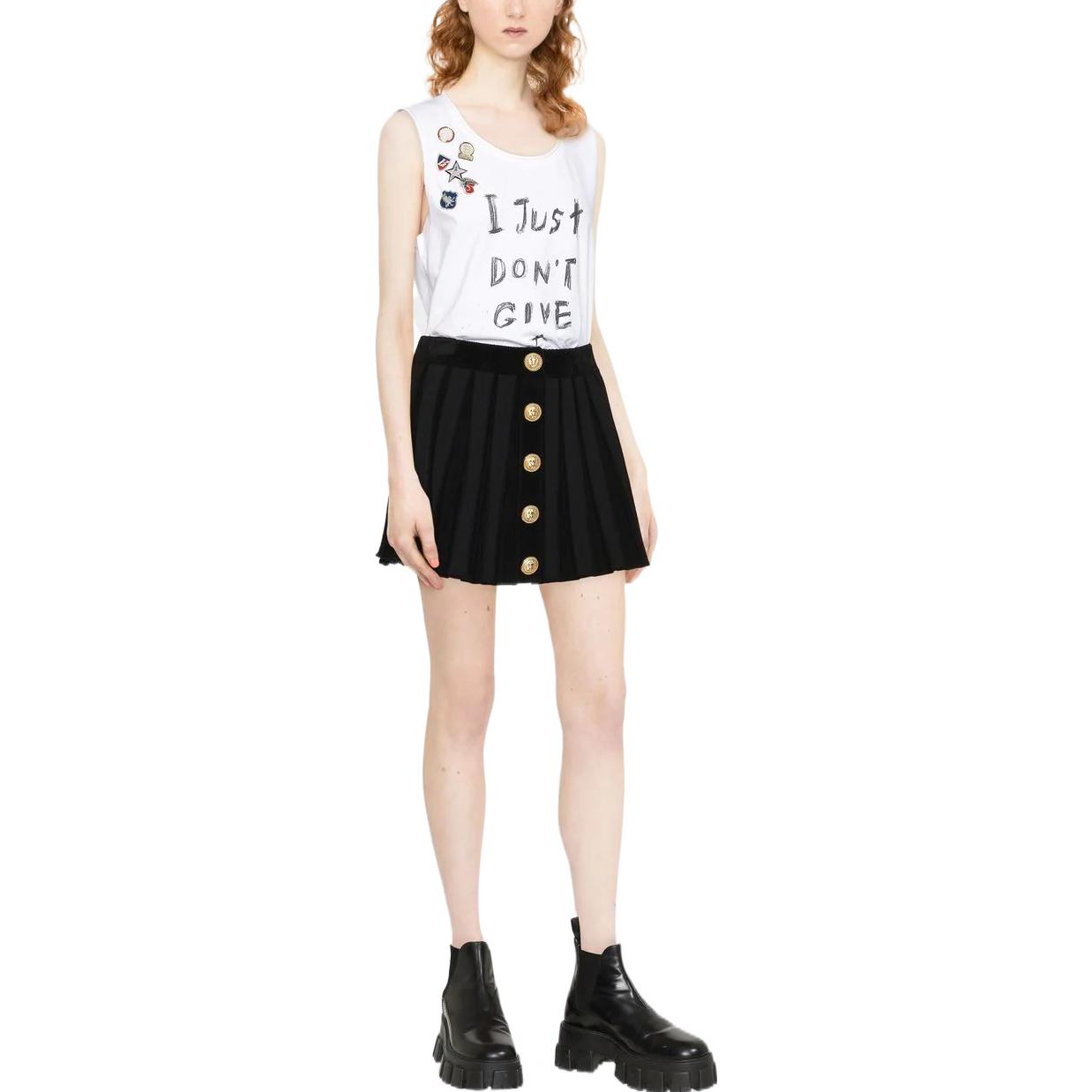 Lookbook (W) バルマン SS22 プリーツボタンミニスカート ブラック YF1LB478KC37