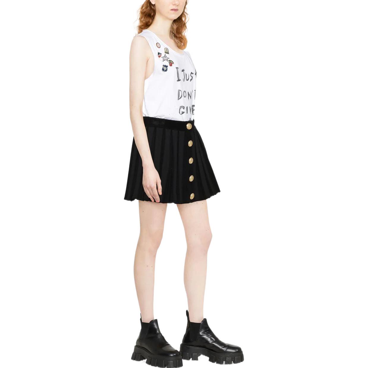 Purchase (W) バルマン SS22 プリーツボタンミニスカート ブラック YF1LB478KC37