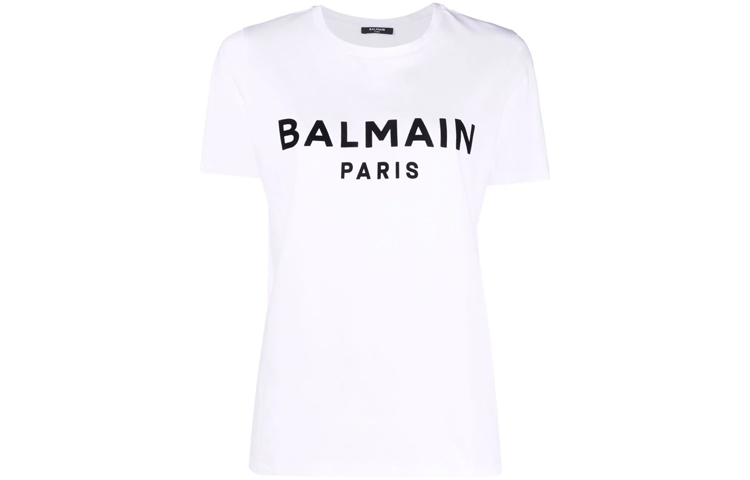 (Women) BALMAIN SS22  White Logo Print Casual Short Sleeve T-Shirt XF1EF000BB37-GAB