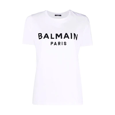 (Women) BALMAIN SS22 White Logo Print Casual Short Sleeve T-Shirt XF1EF000BB37-GAB