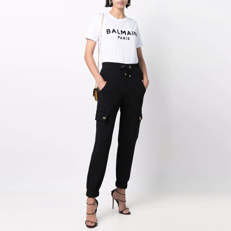 (Women) BALMAIN SS22  White Logo Print Casual Short Sleeve T-Shirt XF1EF000BB37-GAB 圖 3