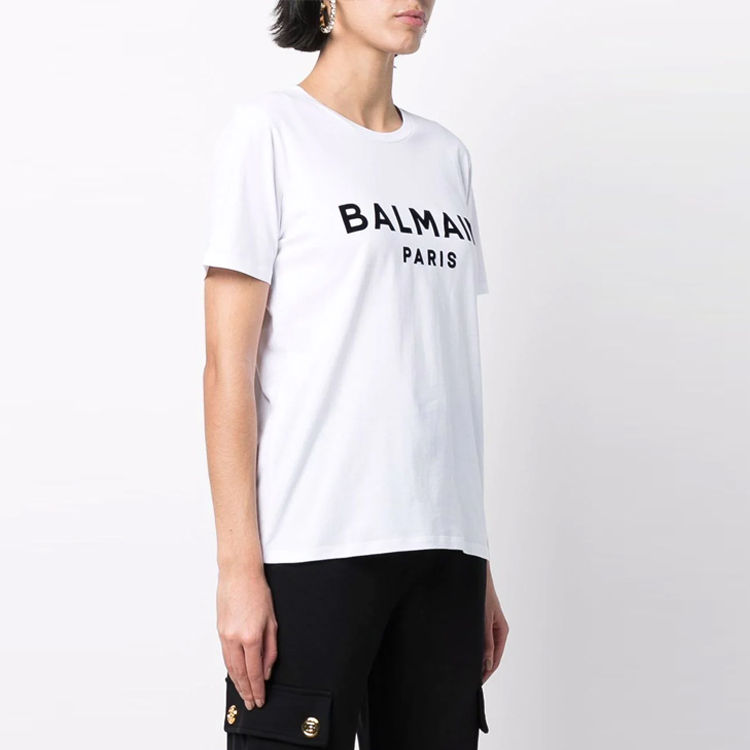 (Women) BALMAIN SS22  White Logo Print Casual Short Sleeve T-Shirt XF1EF000BB37-GAB 圖 4