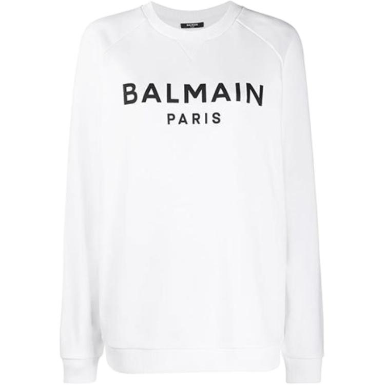 (Women) BALMAIN SS22  White Pullover Sweatshirt with Logo Print. XF1JQ001BB02-GAB