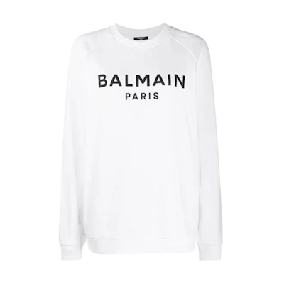 (Women) BALMAIN SS22 White Pullover Sweatshirt with Logo Print. XF1JQ001BB02-GAB