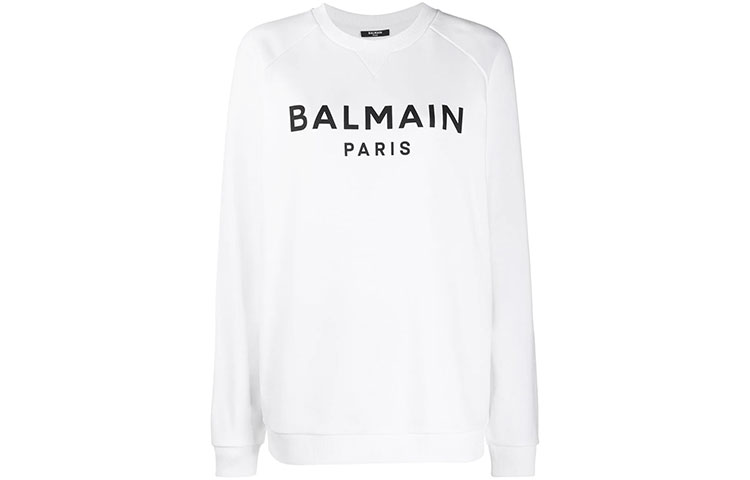 Order (W) BALMAIN SS22 白色印花标志套头衫卫衣. XF1JQ001BB02-GAB