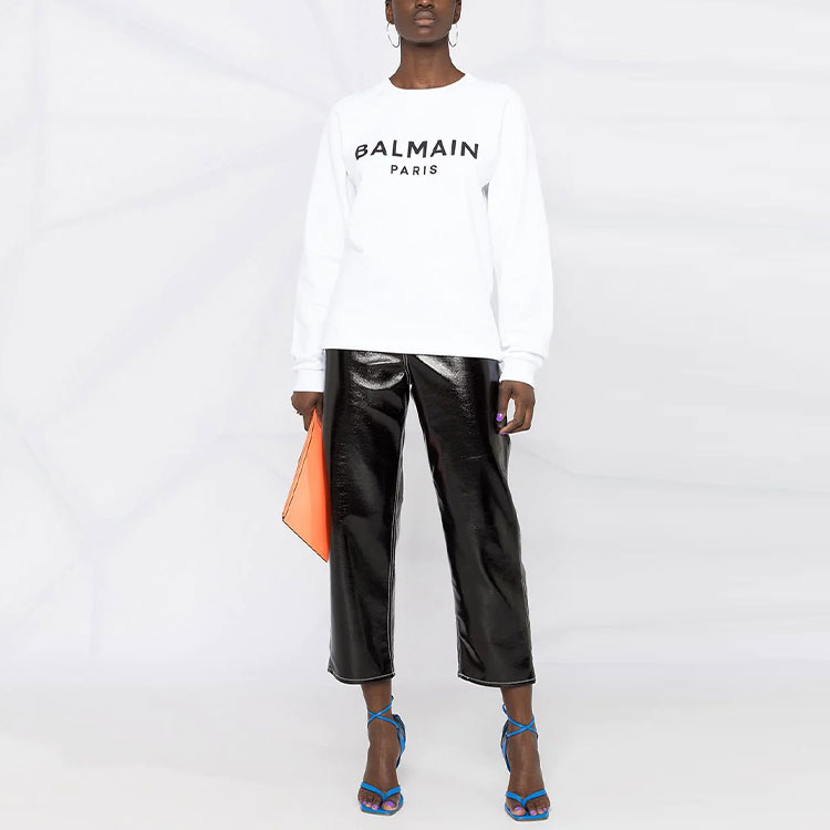 Lookbook (W) BALMAIN SS22 白色印花标志套头衫卫衣. XF1JQ001BB02-GAB
