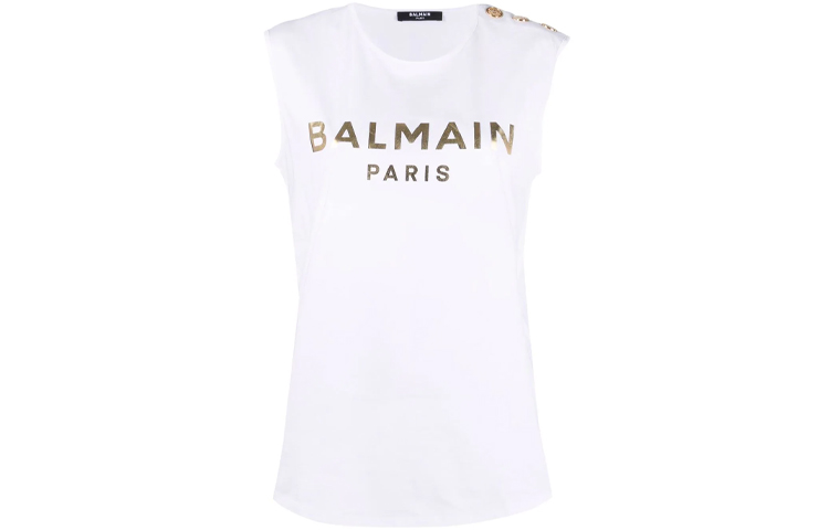 Order (W) BALMAIN SS22 白色背心金色浮雕鈕扣細節 XF1EB005BB28-GAD