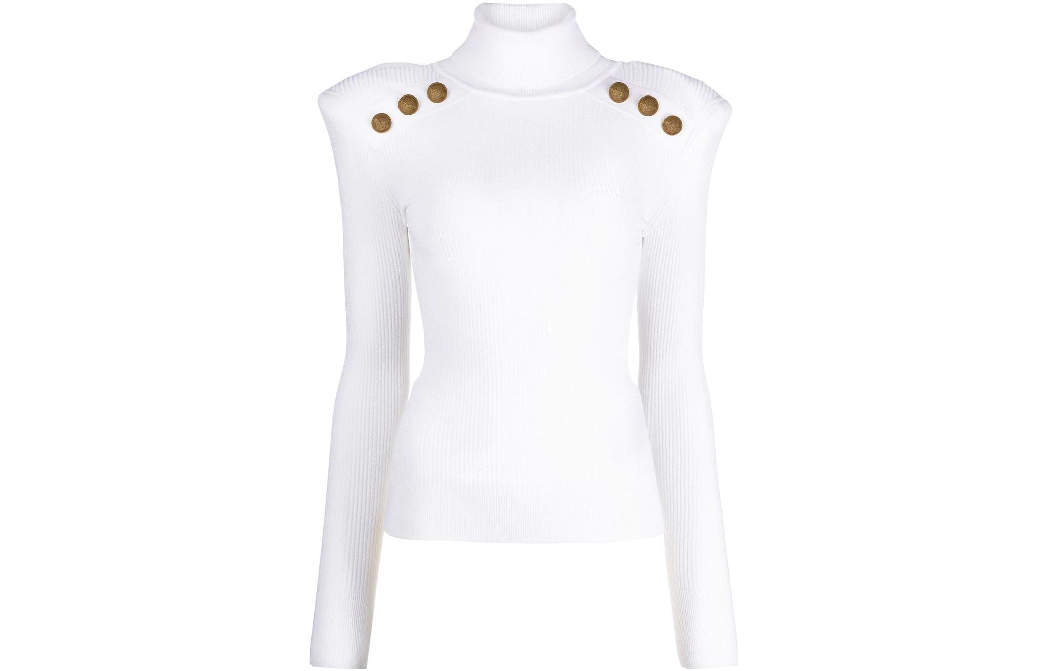 Order (Women) BALMAIN SS22 Fitted Turtleneck Sweater White YF1KH000KB000FA