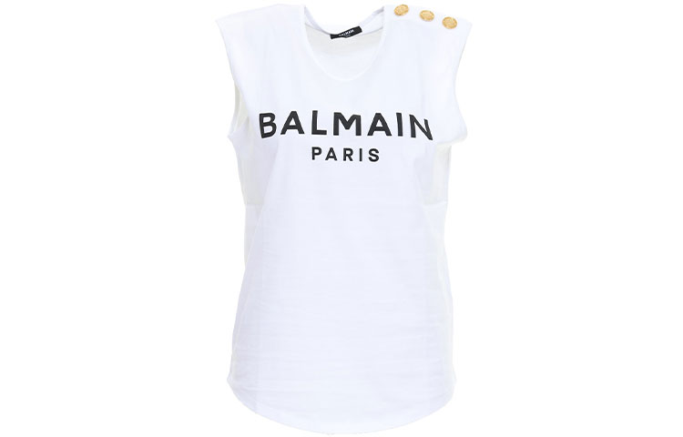 (Women) Balmain SS22 Logo Crewneck Sleeveless White Tank Top EB005BB02-GAB