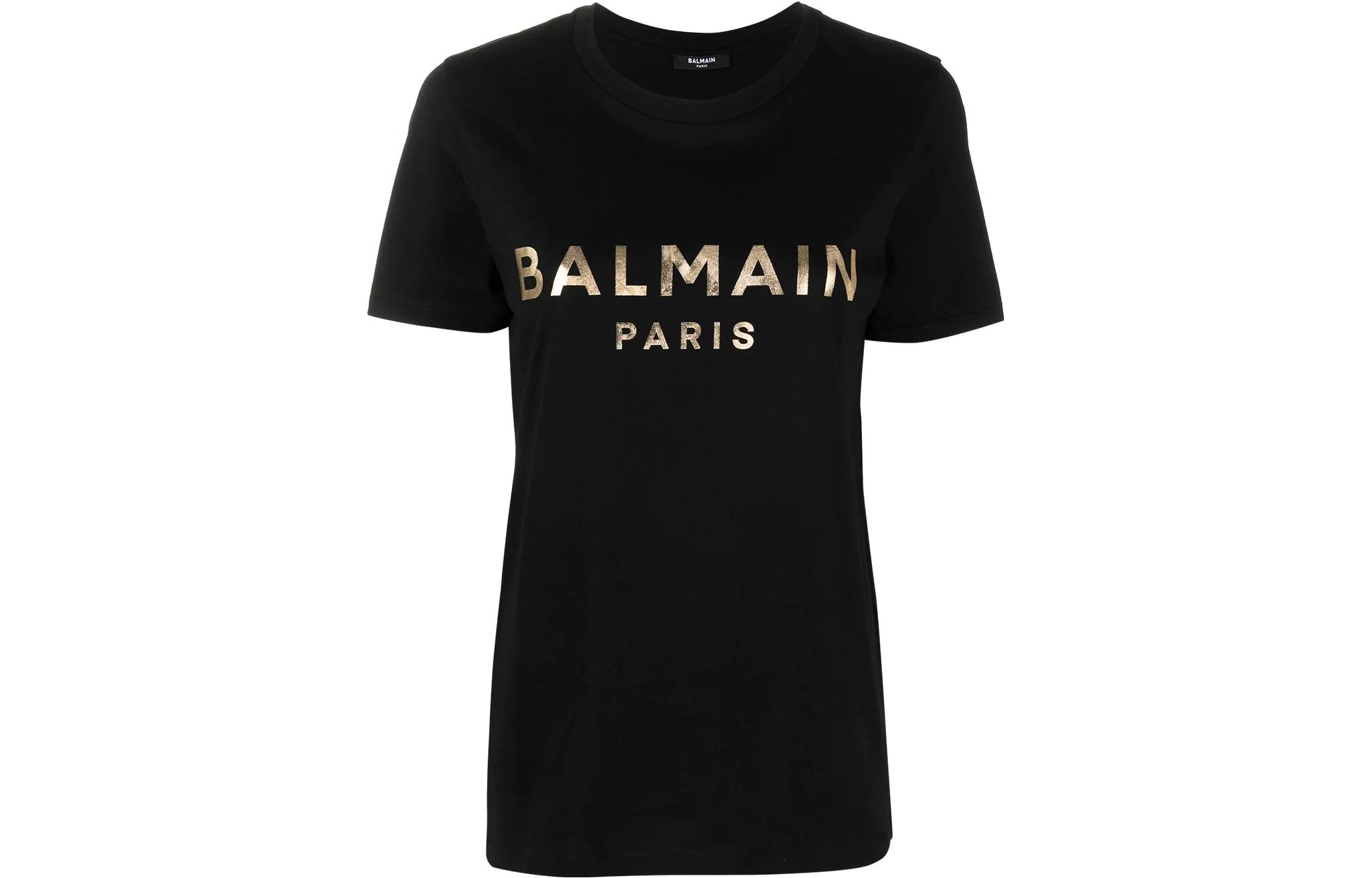 (Women) BALMAIN SS22 Logo Print Short Sleeve T-Shirt Black XF1EF000BB28-EAD