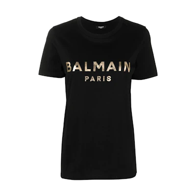 (Women) BALMAIN SS22 Logo Print Short Sleeve T-Shirt Black XF1EF000BB28-EAD