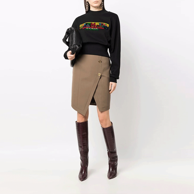 Lookbook (W) BALMAIN SS22 像素標誌短版黑色女款衛衣 XF1JO031BB25-EAH