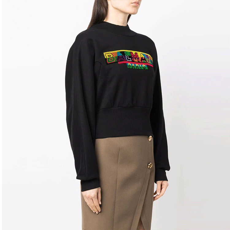 Shop (W) BALMAIN SS22 像素標誌短版黑色女款衛衣 XF1JO031BB25-EAH