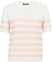 (Women) BALMAIN SS22 Striped Knit Trim Crewneck Short Sleeve T-Shirt Women White. YF1AL027KC43GKX (Women) BALMAIN SS22 Striped Knit Trim Crewneck Short Sleeve T-Shirt Women White. YF1AL027KC43GKX