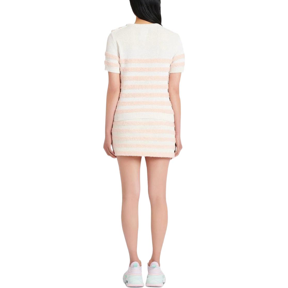 Shop (Women) BALMAIN SS22 Striped Knit Trim Crewneck Short Sleeve T-Shirt Women White. YF1AL027KC43GKX