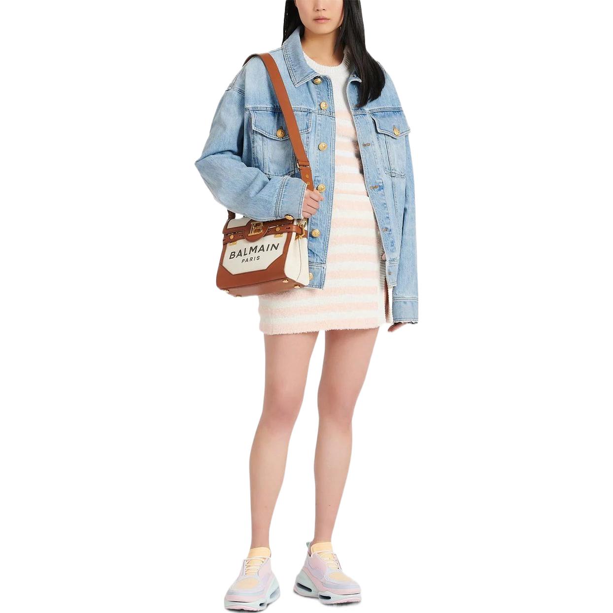 Purchase (Women) BALMAIN SS22 Striped Knit Trim Crewneck Short Sleeve T-Shirt Women White. YF1AL027KC43GKX