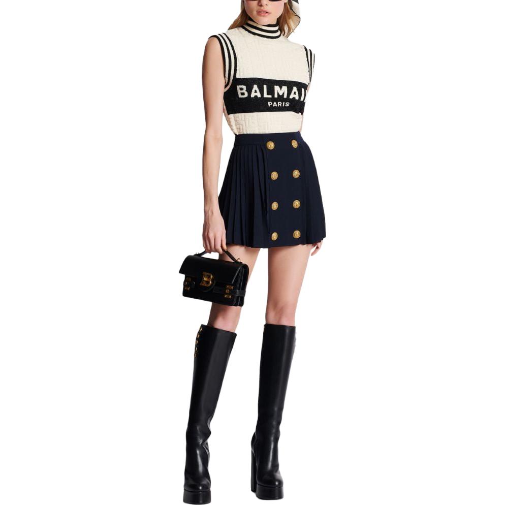 Lookbook (W) 巴尔曼 SS23 米色无袖字母标志针织上衣. BF1AB355KE95-GKP