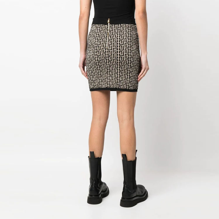 Shop (W) BALMAIN SS23 黑白圖案提花針織裙。 AF1LB005KB02-GFE