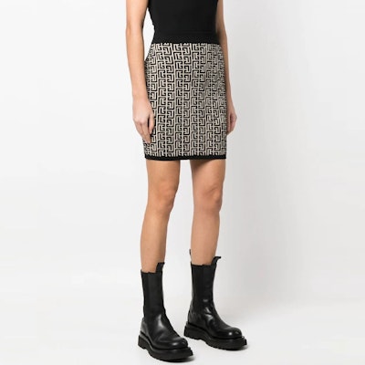 (W) BALMAIN SS23 黑白圖案提花針織裙。 AF1LB005KB02-GFE Purchase (W) BALMAIN SS23 黑白圖案提花針織裙。 AF1LB005KB02-GFE