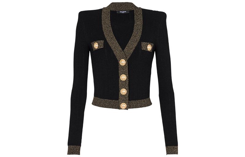 Order (W) 발망 SS23 블랙 자수 메쉬 브이넥 슬림 니트 크롭 탑 AF1KL013KD74