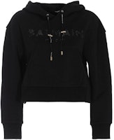 (Women) BALMAIN SS23 Black Hoodie with Logo and Rhinestone Detailing. VF13792B010-EAP (Women) BALMAIN SS23 Black Hoodie with Logo and Rhinestone Detailing. VF13792B010-EAP