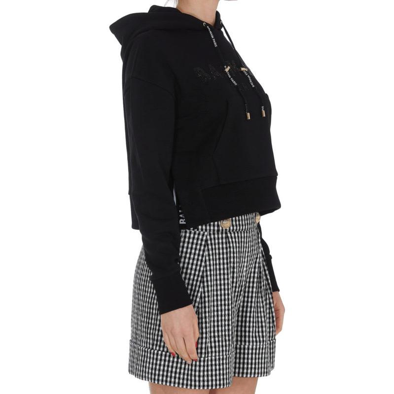 Purchase (W) 巴尔曼 SS23 黑色连帽衫 经典标志与水钻设计。 VF13792B010-EAP