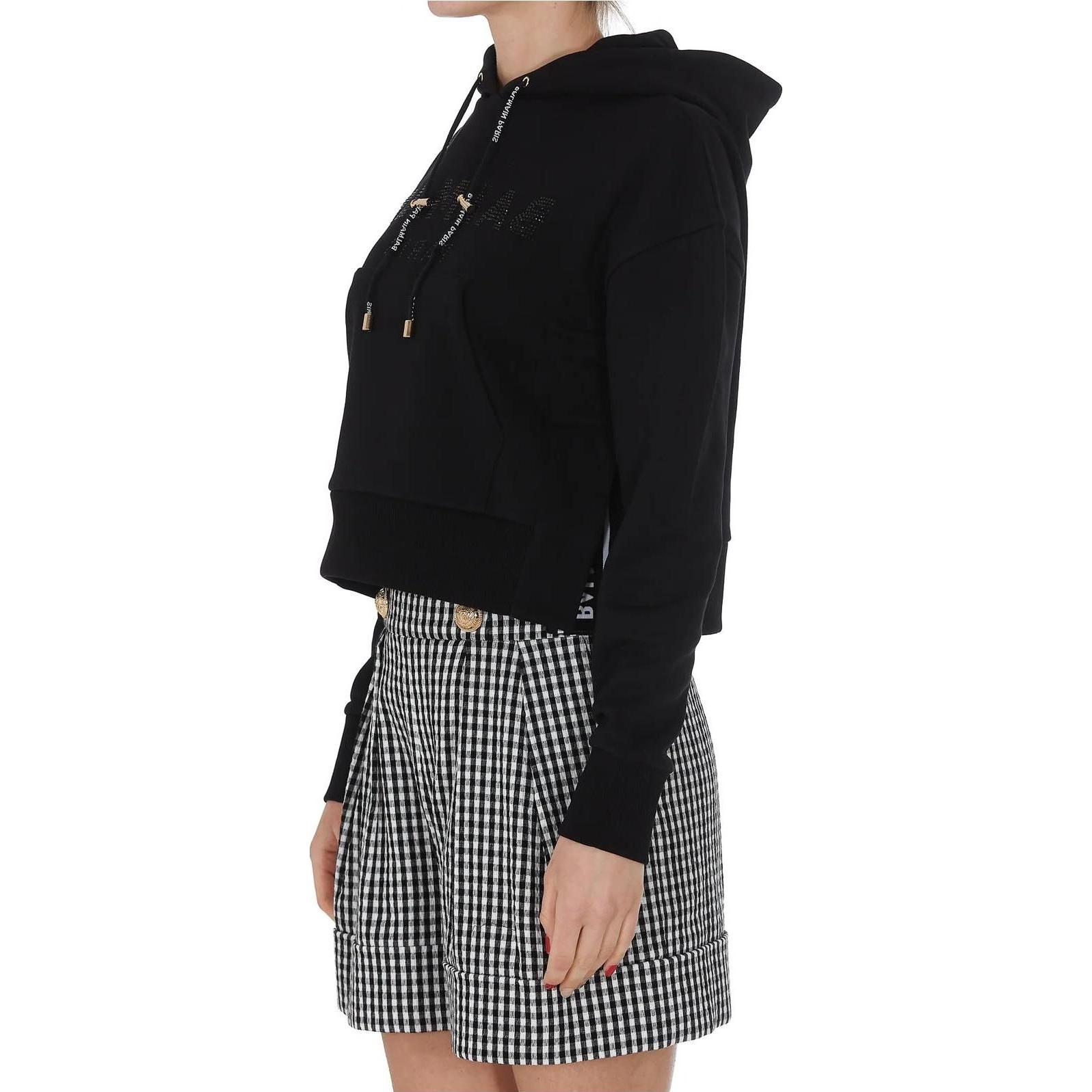Details for (W) 巴尔曼 SS23 黑色连帽衫 经典标志与水钻设计。 VF13792B010-EAP