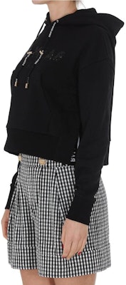 (W) 巴尔曼 SS23 黑色连帽衫 经典标志与水钻设计。 VF13792B010-EAP Details for (W) 巴尔曼 SS23 黑色连帽衫 经典标志与水钻设计。 VF13792B010-EAP