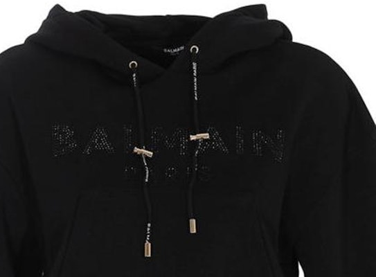 (W) 巴尔曼 SS23 黑色连帽衫 经典标志与水钻设计。 VF13792B010-EAP Sizing (W) 巴尔曼 SS23 黑色连帽衫 经典标志与水钻设计。 VF13792B010-EAP