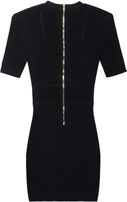 (W) 巴尔曼 SS23 黑色罗纹网眼针织紧身短袖连衣裙. AF1R6030KB390PA Lookbook (W) 巴尔曼 SS23 黑色罗纹网眼针织紧身短袖连衣裙. AF1R6030KB390PA