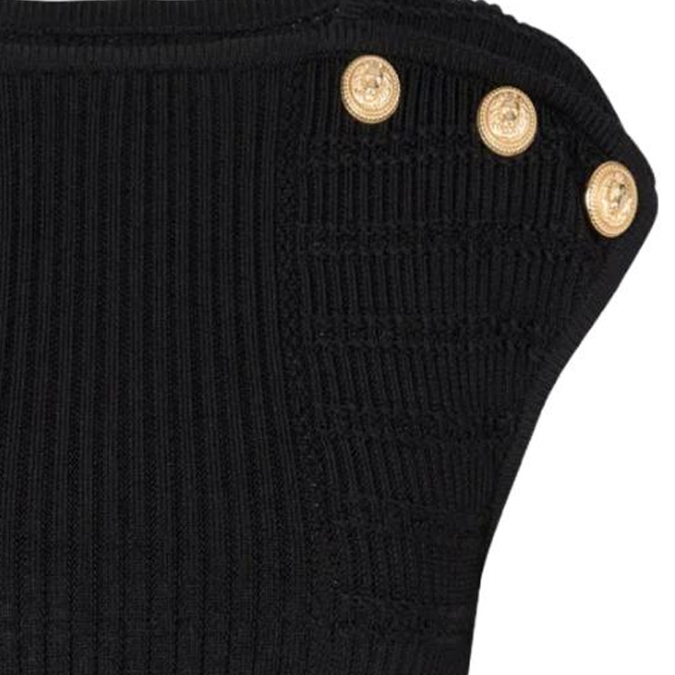 Cheap (W) BALMAIN SS23 黑色無袖網眼針織上衣钮扣款式 AF1AI075KE10-0PA