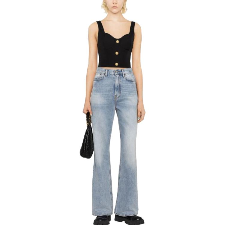 Lookbook (W) BALMAIN SS23 블랙 슬림핏 버튼 크롭 탱크탑 AF1AB265WB05-0PA