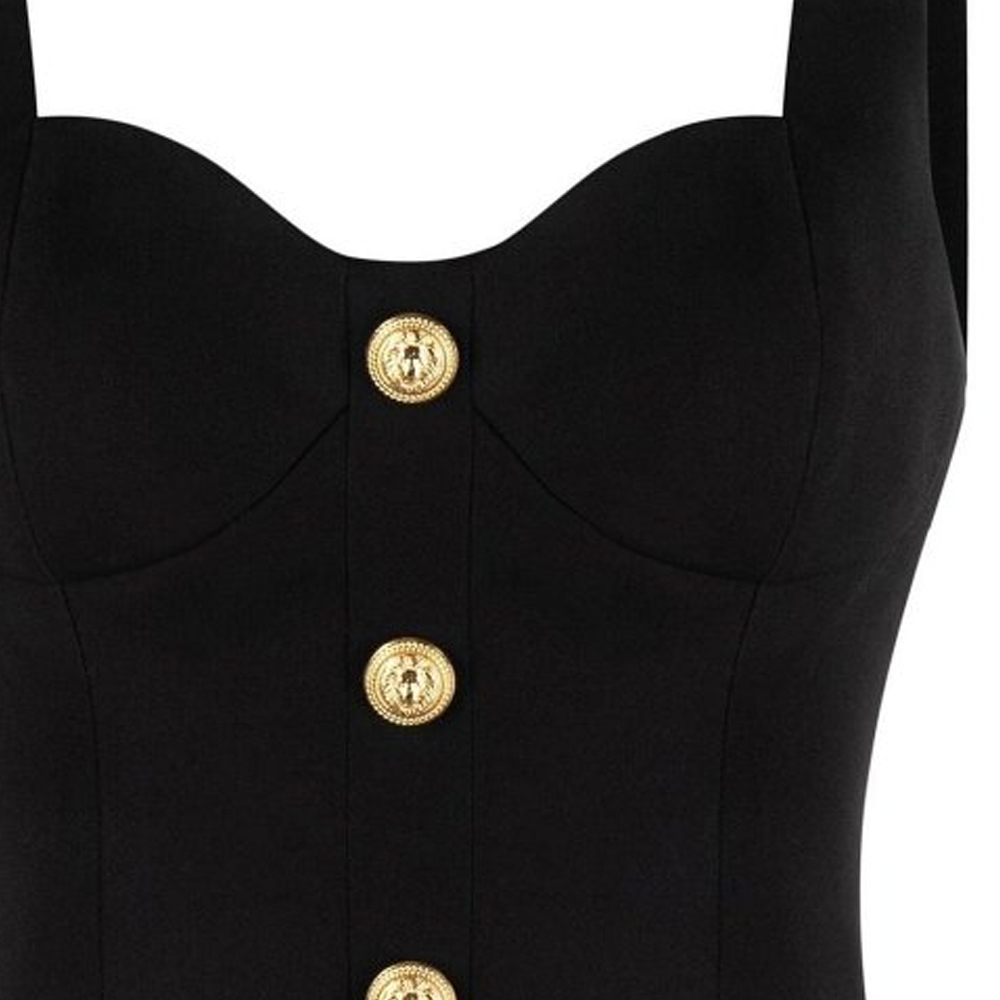 Sizing (W) BALMAIN SS23 블랙 슬림핏 버튼 크롭 탱크탑 AF1AB265WB05-0PA