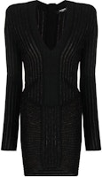 (Women) BALMAIN SS23 Black Striped V-Neck Long-Sleeve Dress. AF1R8425KD38-EET (Women) BALMAIN SS23 Black Striped V-Neck Long-Sleeve Dress. AF1R8425KD38-EET