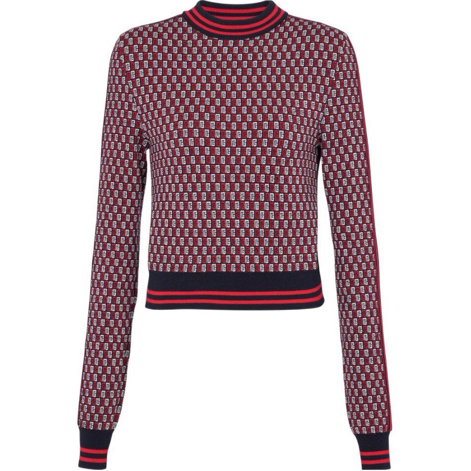 (Women) BALMAIN SS23  Classic Plaid Knit Sweater Red BF1KA003KE94-SJQ