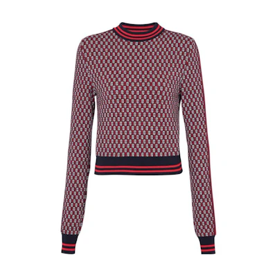 (Women) BALMAIN SS23 Classic Plaid Knit Sweater Red BF1KA003KE94-SJQ