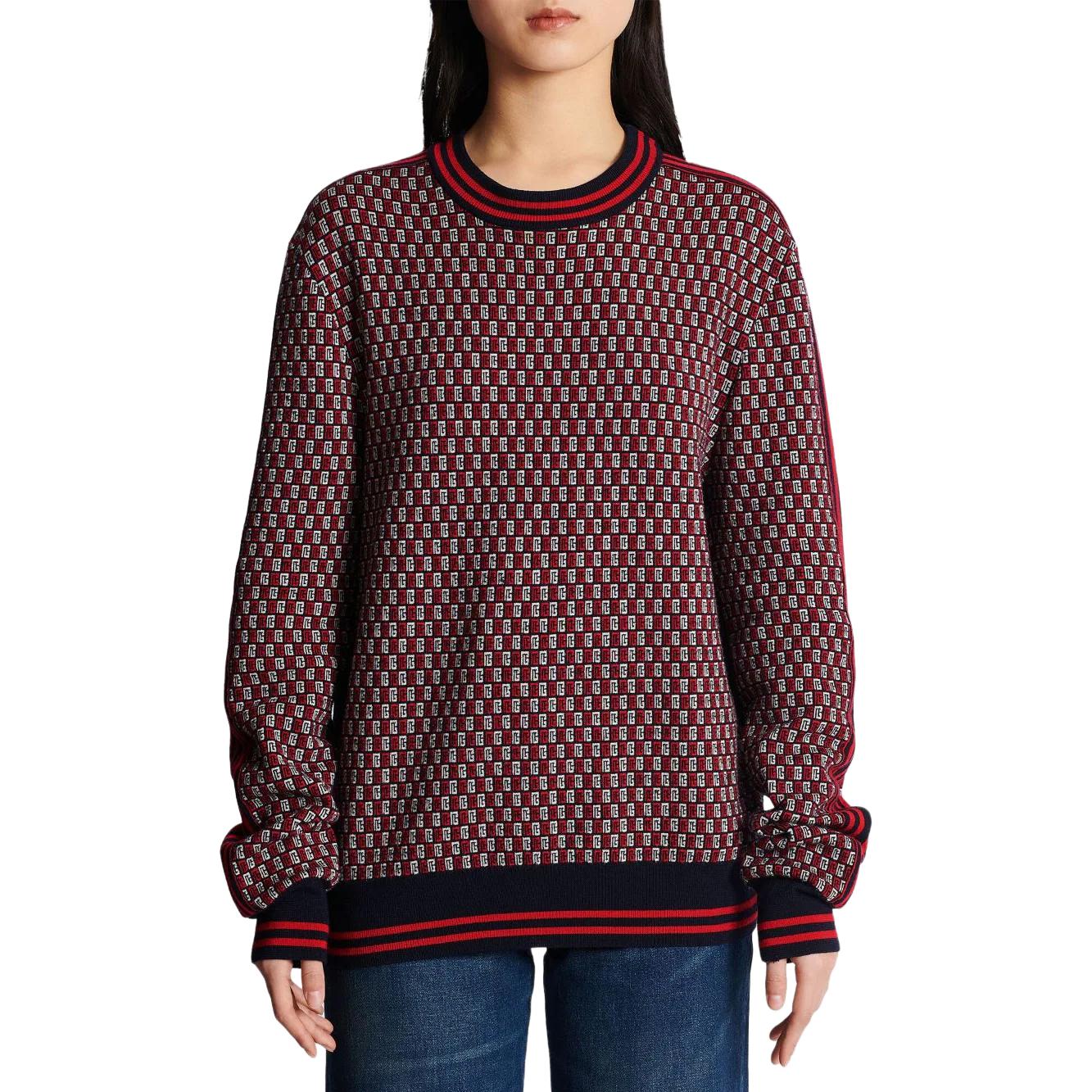 Purchase (W) 巴爾曼 SS23 經典紅色格紋針織毛衣 BF1KA003KE94-SJQ