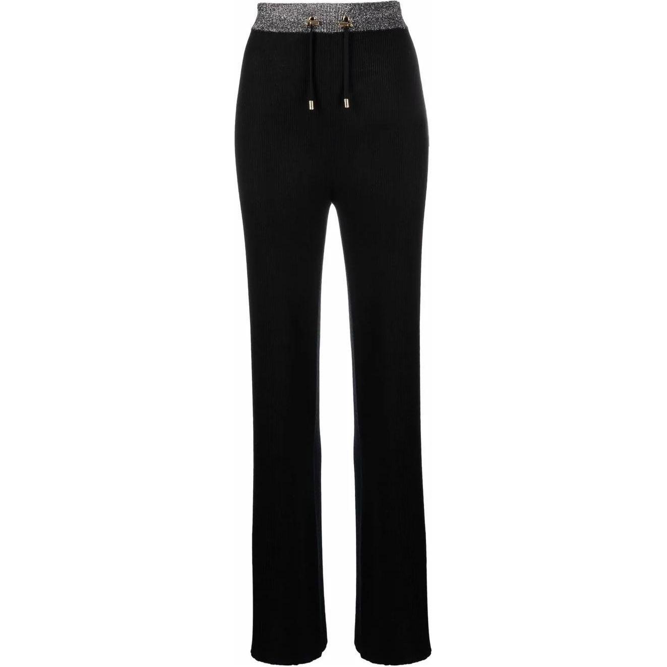 (Women) BALMAIN SS23  Colorblock Drawstring Straight-Leg Pants Black. WF2PO070-K345-EAC