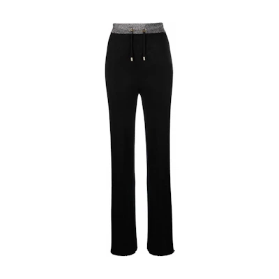 (Women) BALMAIN SS23 Colorblock Drawstring Straight-Leg Pants Black. WF2PO070-K345-EAC
