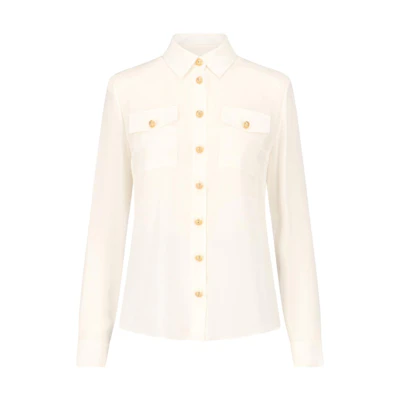 (Women) BALMAIN SS23 Cream Long-Sleeve Button-Up Collared Shirt. AF0HS050SB66-0FA