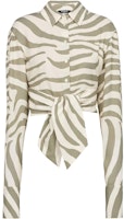 (Women) BALMAIN SS23 Green Long Sleeve Shirt with Animal Print and Tie Waist. AF1HU105VC81GLU (Women) BALMAIN SS23 Green Long Sleeve Shirt with Animal Print and Tie Waist. AF1HU105VC81GLU