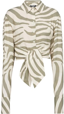 (Women) BALMAIN SS23 Green Long Sleeve Shirt with Animal Print and Tie Waist. AF1HU105VC81GLU Order (Women) BALMAIN SS23 Green Long Sleeve Shirt with Animal Print and Tie Waist. AF1HU105VC81GLU