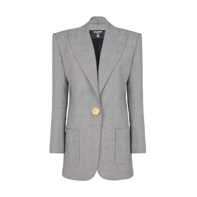 (Women) Balmain SS23 Grey Color-Block Checkered One-Button Blazer. BF1SF040WB85-GAB